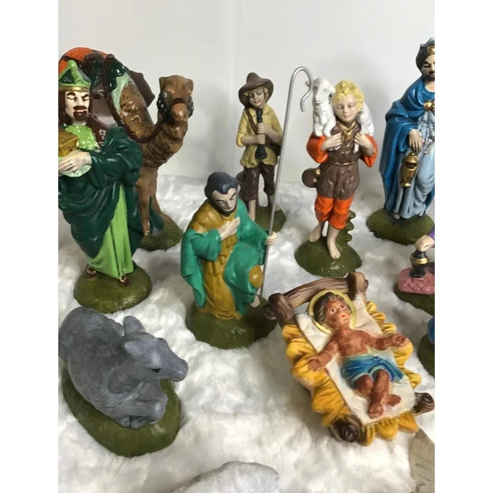 Vintage Christmas Nativity Set Atlantic Mold 17 Piece Ceramic 1970 Hand Painted‎